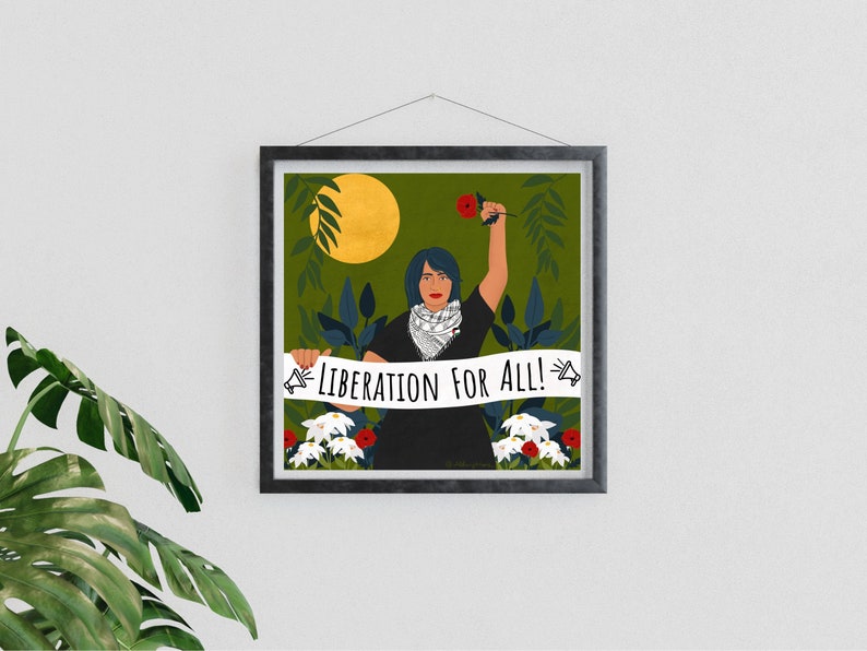 Free Palestine Art, Liberation For All, Protest Art Print, Social Justice Art Prints, Botanical Art, Keffiyeh Art, Palestinian Keffiyeh image 4