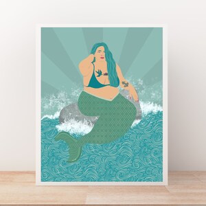 Mermaid Art Print, The Sea Witch, Body Positive Art, Plus Size Art, Chubby Mermaid, Girls Room Art, Ocean Beach Decor, Mermaid Painting image 2