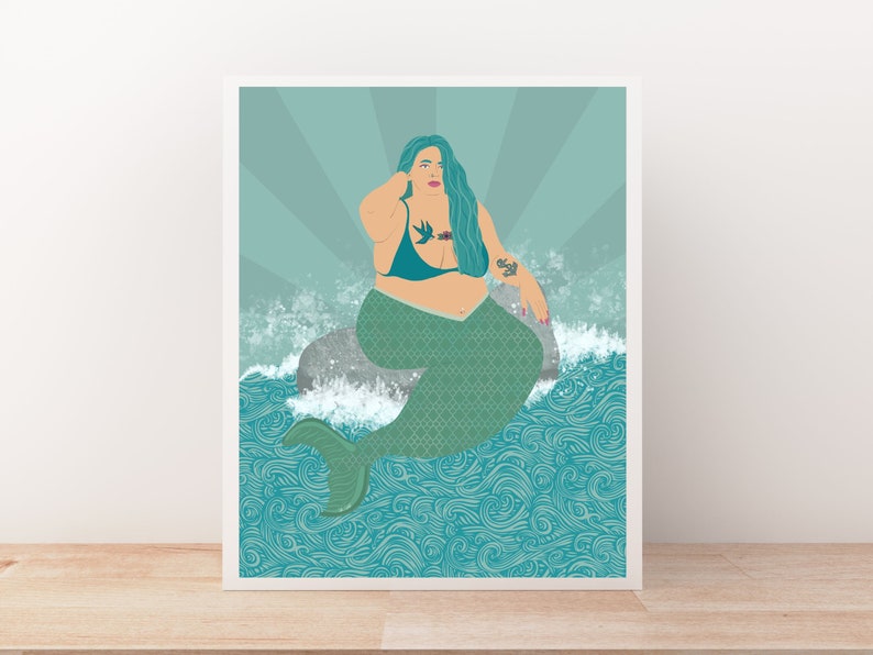 Mermaid Art Print, The Sea Witch, Body Positive Art, Plus Size Art, Chubby Mermaid, Girls Room Art, Ocean Beach Decor, Mermaid Painting image 2