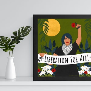 Free Palestine Art, Liberation For All, Protest Art Print, Social Justice Art Prints, Botanical Art, Keffiyeh Art, Palestinian Keffiyeh image 6