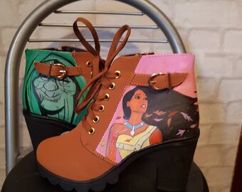 Pocahontas princess boots ladies booties. Handpainted boots. Disney princess shoes