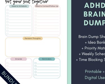 Brain Dump Pages - ADHD Planner Bundle, Weekly To-Do List, Idea Bank, Priority Matrix (Digital Download)