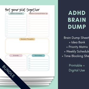 Brain Dump - ADHD Friendly Planner Bundle, Weekly To-Do List, Idea Bank, Priority Matrix (Digital Download)