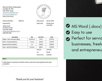 Editable Quote Estimate Template: MS Word (Digital Download)