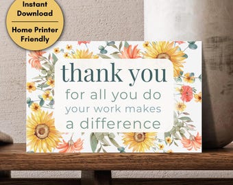 Thank You Card for Therapist, Teacher, Nurse - Printable Card