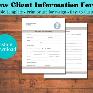 Therapy Office New Client Information Form, Editable Client Intake Form, Mental Health Private Practice New Client Paperwork