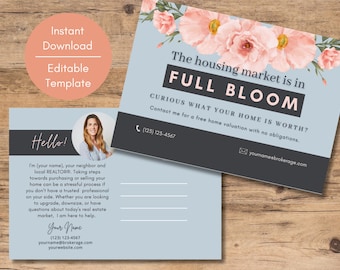 Floral Real Estate Postcard Template: Summer Neighborhood Farming Mailer (Digital Download, Editable in Canva)