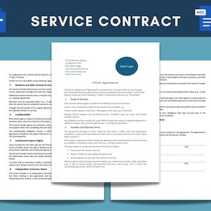 Printable Service Agreement Template, Editable Independent Contractor Agreement MS Word, Client Agreement Template, Consulting Agreement