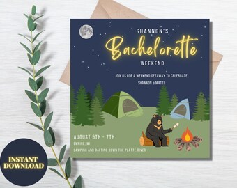 Camping Bachelorette Weekend Invitation, Printable, Text or Email Invitation