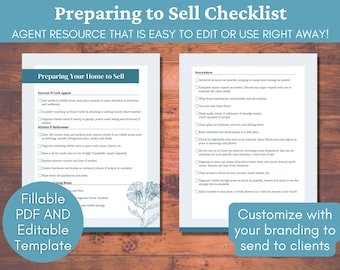 Seller Checklist Homeowner, Preparing Your Home to Sell, Editable Template