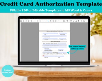Credit Card Authorization Form Template Fillable PDF, MS Word, and Canva Template