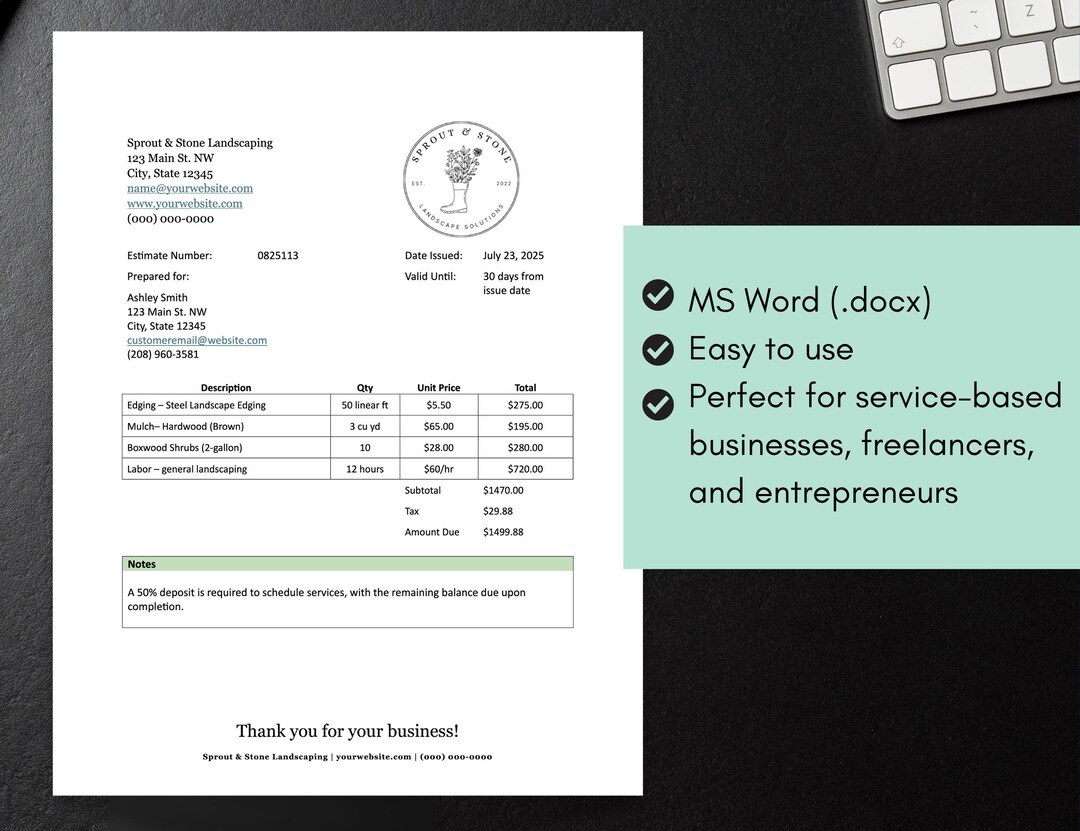 Editable Quote Estimate Template for Service Businesses – MS Word ...