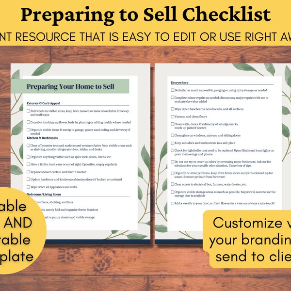 Seller Checklist Homeowner, Preparing Your Home to Sell, Editable Template