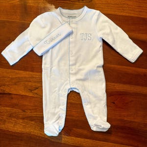 embroidered / monogrammed picot trim footie / onesie