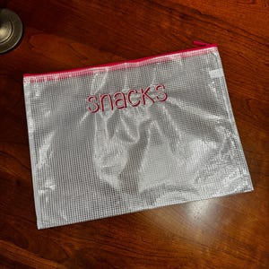 embroidered monogrammed pool bag /bridesmaid bag /needlepoint bag / mesh embroidered pouch / clear pouch