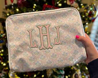 Embroidered Appliqué cosmetic bag / personalized toiletry pouch / bridesmaid makeup bag