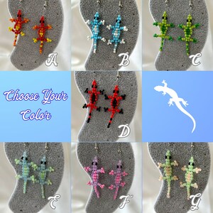 Handmade Nostalgic Pony Bead Lizard Dangly Seed Bead Animal Hook Earrings
