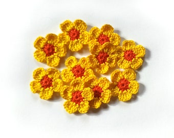 Crochet petite fleur jaune 10pcs, embellissement de fleur 0,9 »