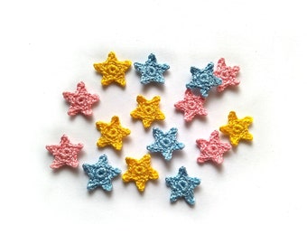 Mini crochet stars 15pcs applique, Size ~0.6in