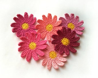 Crochet marguerite rose 6pcs, Fleurs Crochet 1.5in