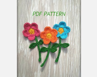 PATTERN crochet flower with leaves applique, Only Crochet Pattern PDF, crochet motif Crochet pattern ukraine seller Ukraine shops patterns