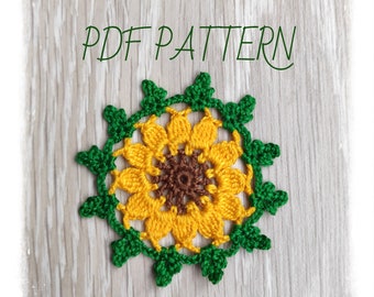 PATTERN crochet sunflower motif, Only Crochet Pattern PDF, sunflower applique