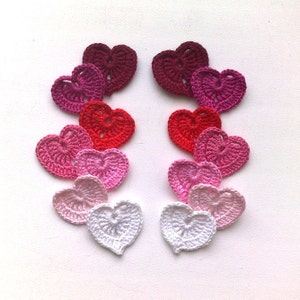 Crochet hearts 14pcs Applique hearts  Multicolored heart Crochet hearts Decorative motif 0.98in hearts for a garland