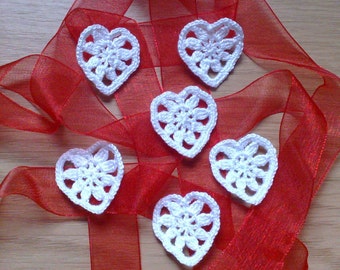 Set of 6 white crochet hearts Applique hearts Valentines day heart Small crochet heart Garland banner