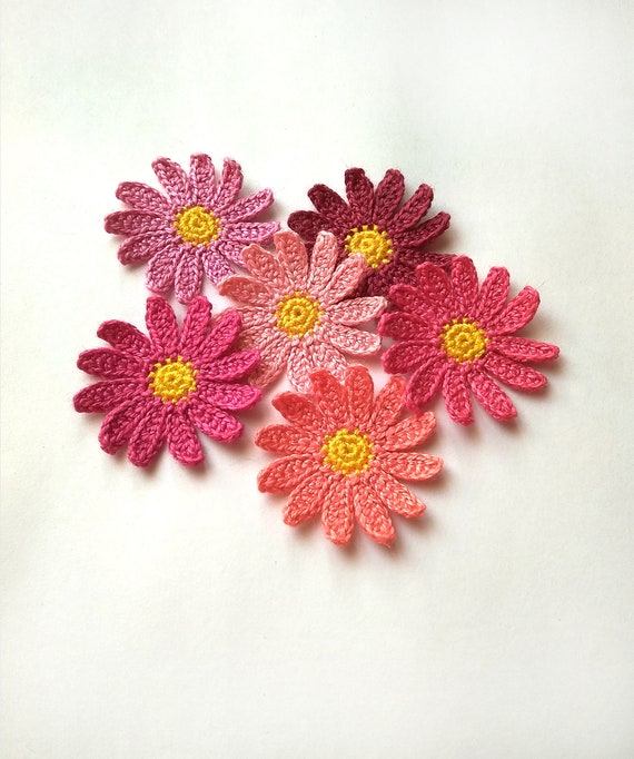 Crochet Pink Daisy 6pcs, Crochet Flowers 1.5in -  Canada