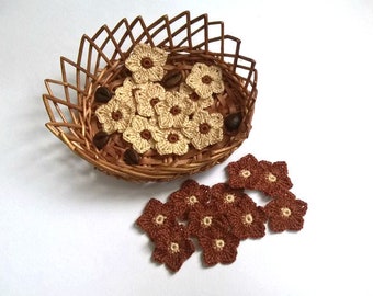 Crochet flowers 10pcs Beige flower Brown flowers Mini crochet flower Handmade flowers Embellishment Flower Appliques