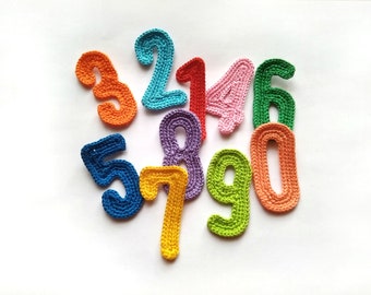 Crochet number applique 1 pcs,  Number 0 TO 9,  Birthday applique numbers