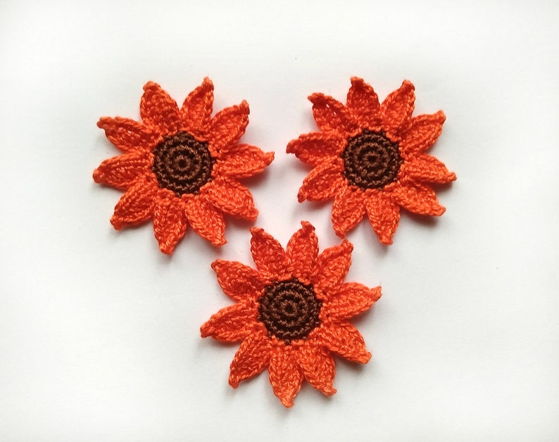 Crochet Sunflower Applique 3pcs Yellow Embellishment Flowers Etsy