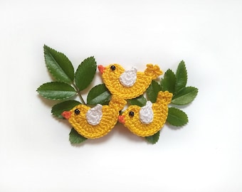 Crochet bird applique 3 pcs