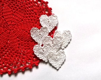 White crochet hearts applique  embellishments 6 pcs  Valentines day heart  Decoration cardmaking Small crochet heart ~1in