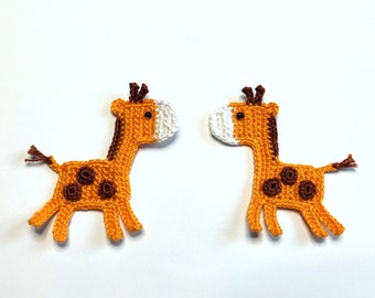 2 Aplique jirafa de crochet, jirafa cara a cara, aplique de zoológico, animal de crochet