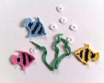 Set 3 crochet fish applique Sea inhabitants Crochet Sealife Applique crochet