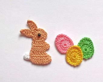 Aplique de conejito de crochet 1 pieza y 3 huevos de crochet