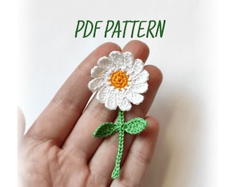 PATTERN crochet daisy with leaves applique, Only Crochet Pattern PDF, crochet motif Crochet pattern ukraine seller Ukraine shops patterns
