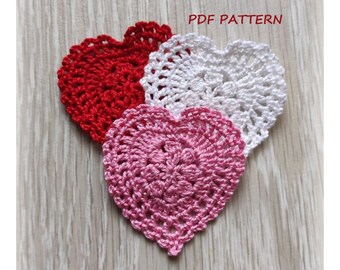 PATTERN crochet heart applique, Only Crochet Pattern PDF