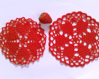 Crochet Doily pink, red, white Gift for coworker Crochet coasters Table home Decor Valentines day heart Valentine's day decorations