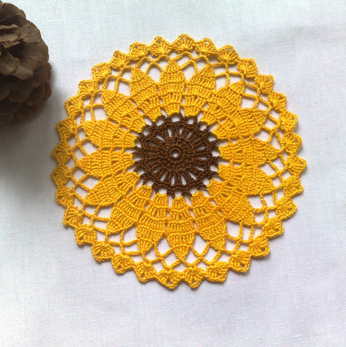 Crochet Sunflower Doily 6.2 Yellow Doilies Small Round Etsy Australia