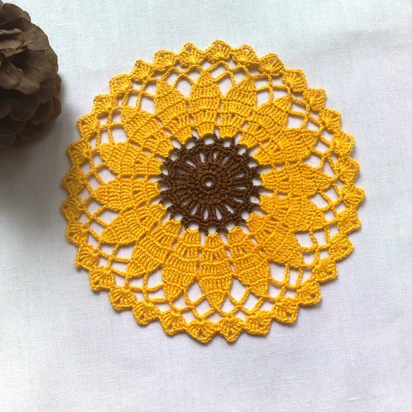 Crochet sunflower doily 6.2" Yellow doilies Small round doily  Sunflower Decor doily Crocheted sunflower