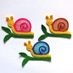 Crochet Snail with leaves 1 pcs  Summer snail applique Garden woodland snail