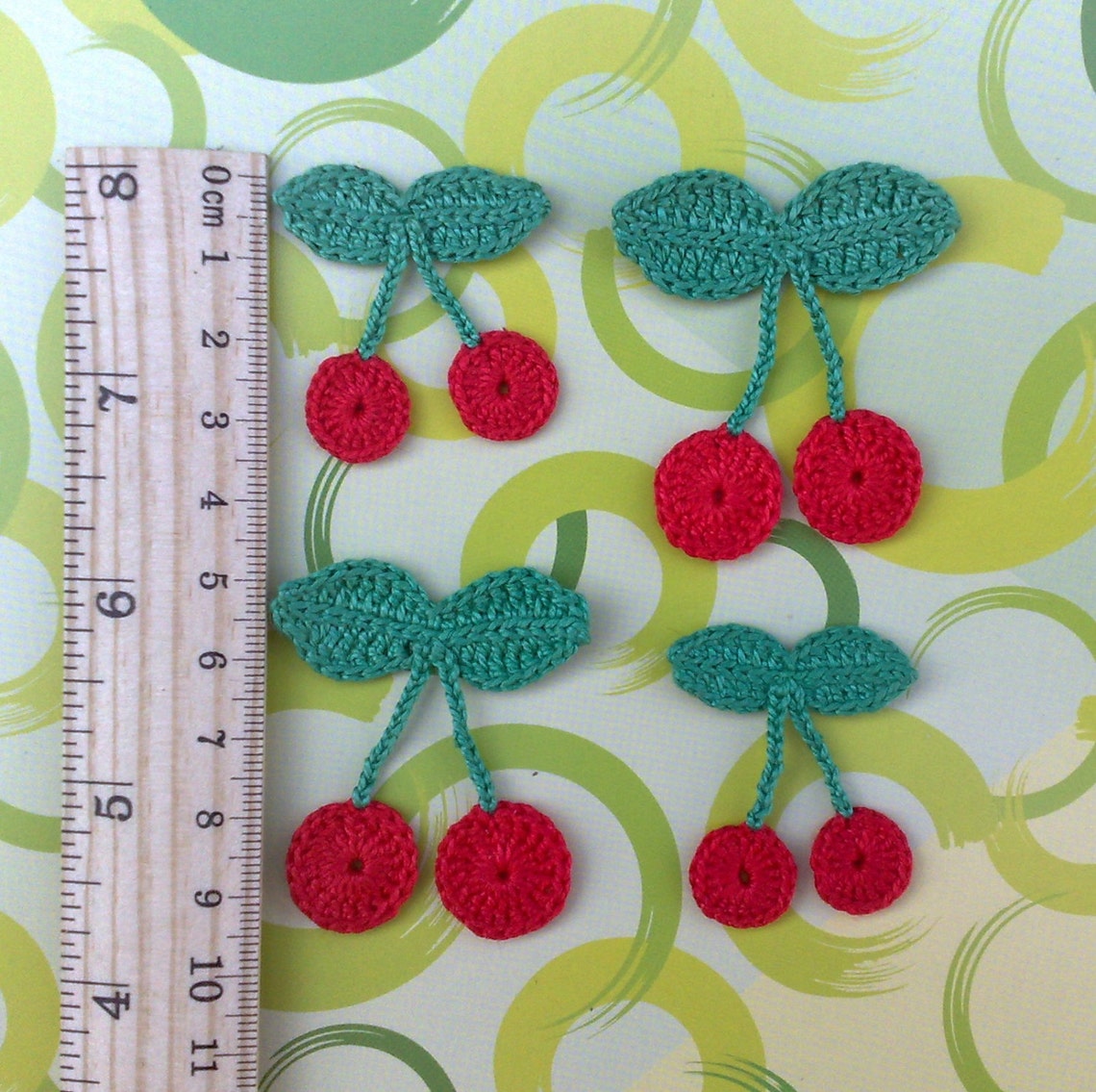 Applique Cherry Crochet Set of 4 Handmade Cherry Cherries Etsy