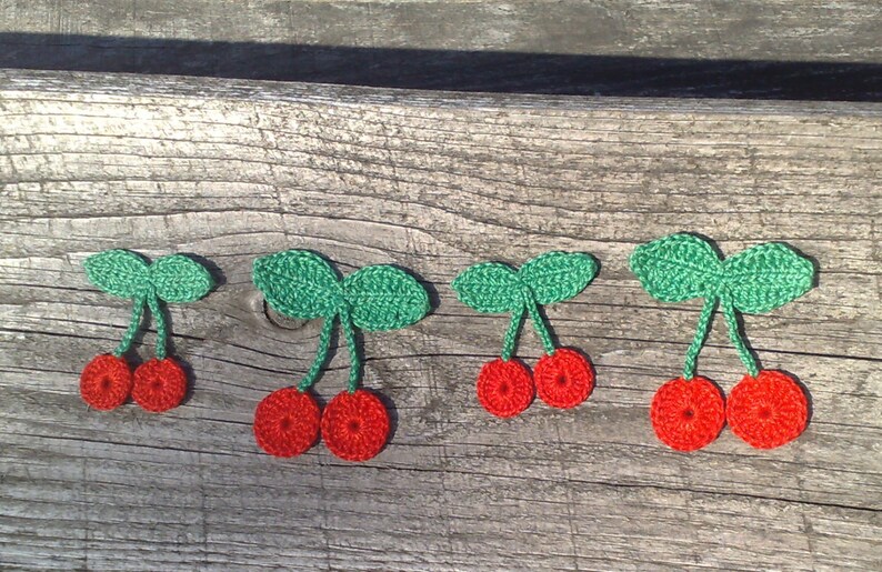 Applique Cherry Crochet Set of 4 Handmade Cherry Cherries Etsy