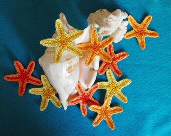 3 Crochet starfish, Decorative starfish, Red starfish, Yellow starfish, Applique starfish