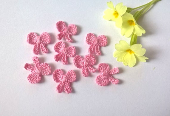 Small Pink Crochet Bow Applique Pretty Bow Applique 8 Pcs 