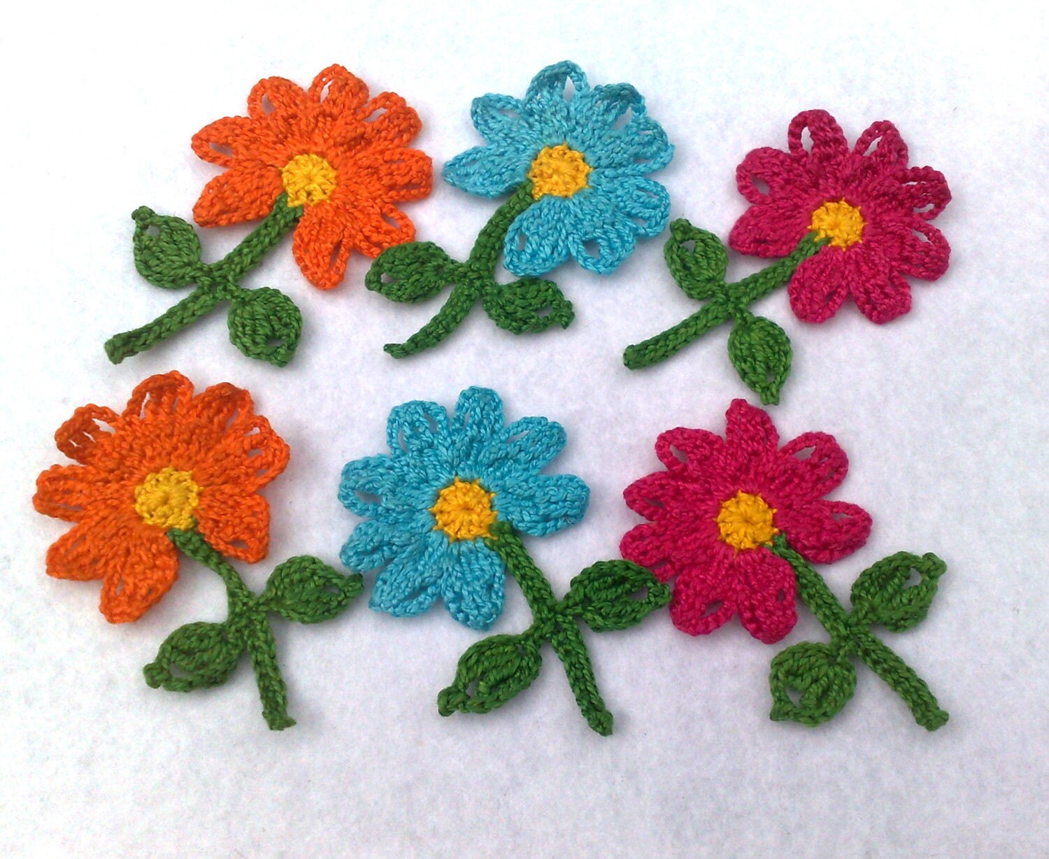 Set of 2 Flowers Applique Small Flowers Handmade Flowers Crocheted