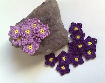 Set of 10 crochet flowers Lavender flowers Dark purple flowers Mini crochet flower Handmade flowers Embellishment