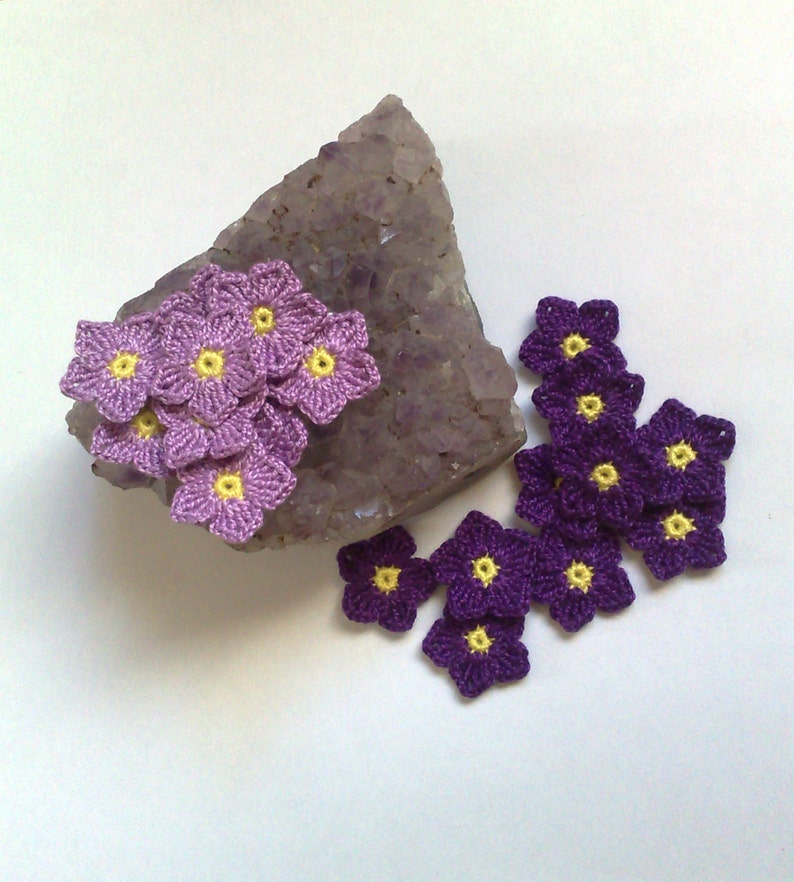 Set of 10 Crochet Flowers Lavender Flowers Dark Purple Flowers Etsy